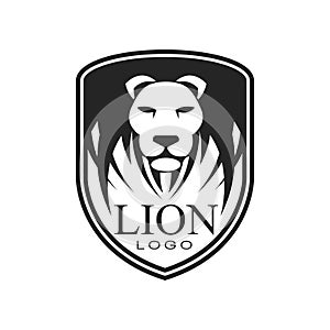 Lion logo, classic vintage style design element, shield with heraldic animal vector Illustration on a white background