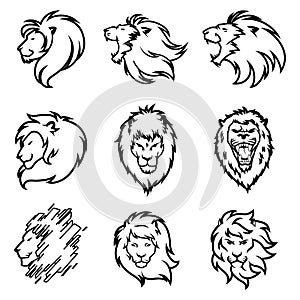 Lion Logo Set. Premium Design Collection. Vector Illustration.