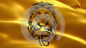 The Lion and main symbol of sikhism is the Ek Onkar sign on the background of an orange waving Khalistan flag