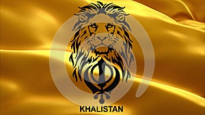 The Lion and main symbol of sikhism is the khanda sign on the background of an orange waving Khalistan flag