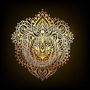 Lion mandala head. Vector illustration. Leo zodiac sign.