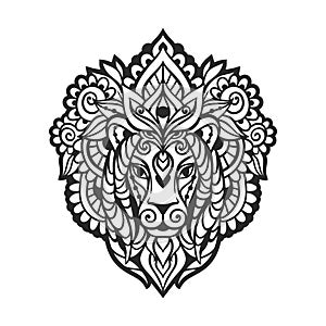 Lion mandala head. Vector illustration. Leo zodiac sign.