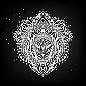 Lion mandala head. Vector illustration. Leo zodiac sign.