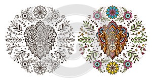 Lion mandala retro. Vector illustration. Flower Ethnic