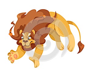 Lion with Mane as Proud Powerful Wild African Animal Jumping Vector Illustration
