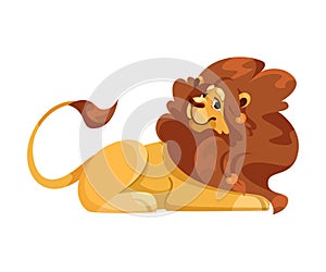 Lion with Mane as Proud Powerful Wild African Animal Lying Vector Illustration