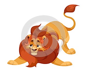 Lion with Mane as Proud Powerful Wild African Animal Playing Vector Illustration