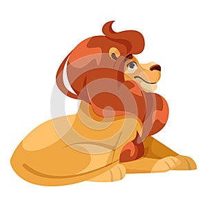 Lion with Mane as Proud Powerful Wild African Animal Sitting Vector Illustration