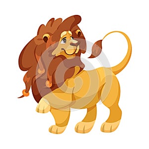 Lion with Mane as Proud Powerful Wild African Animal Walking Vector Illustration