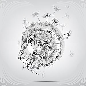 Lion with a mane of dandelion. vector illustration