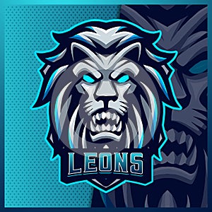 Lion mascot esport logo design illustrations vector template, Angry animal logo for team game streamer youtuber banner twitch