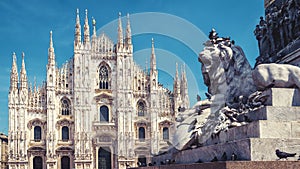 Lion and Milan Cathedral in Milan, Italy