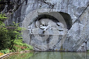 Lion Monument (LÃÂ¶wendenkmal) in park (Lucerne, Switzerland),