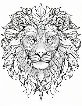 Graphic wild head design abstract art lion drawing face animal illustration doodle