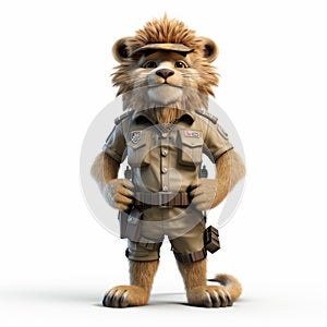 Lion Police Officer: A Stunning Ray Traced Character In Konica Big Mini Style