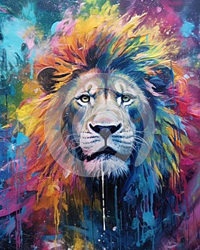 Lion predator animals wildlife painting . Lion is the king of animals