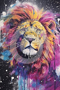 Lion predator animals wildlife painting . Lion is the king of animals