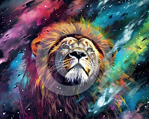 Lion predator animals wildlife painting . Lion is the king of animals