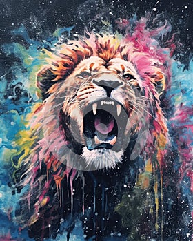 Lion predator animals wildlife painting . Lion is the king of animals