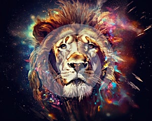 Lion predator animals wildlife painting . Lion is the king of animals