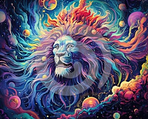 Lion predator animals wildlife painting . Lion is the king of animals