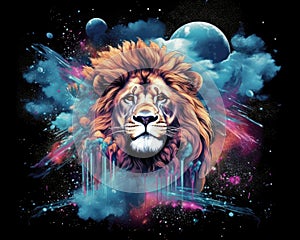 Lion predator animals wildlife painting . Lion is the king of animals