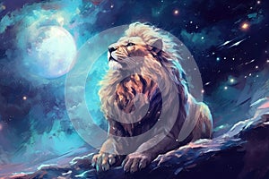 Lion predator animals wildlife painting . Lion is the king of animals