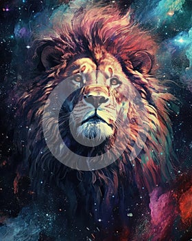 Lion predator animals wildlife painting . Lion is the king of animals