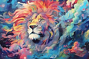 Lion predator animals wildlife painting . Lion is the king of animals