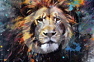 Lion predator animals wildlife painting . Lion is the king of animals