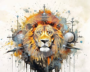 Lion predator animals wildlife painting . Lion is the king of animals