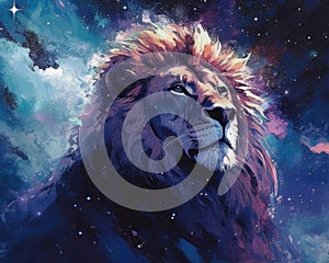 Lion predator animals wildlife painting . Lion is the king of animals