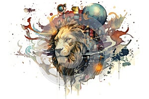 Lion predator animals wildlife painting . Lion is the king of animals