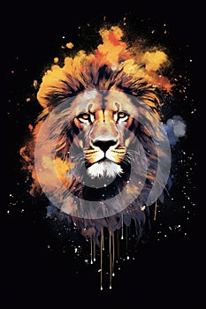 Lion predator animals wildlife painting . Lion is the king of animals