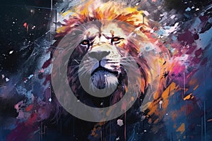 Lion predator animals wildlife painting . Lion is the king of animals