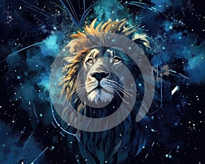 Lion predator animals wildlife painting . Lion is the king of animals