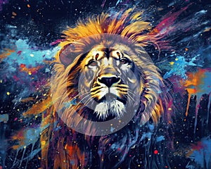 Lion predator animals wildlife painting . Lion is the king of animals