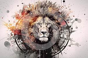 Lion predator animals wildlife painting . Lion is the king of animals