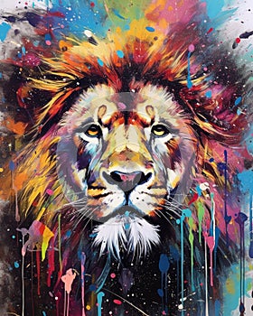 Lion predator animals wildlife painting . Lion is the king of animals