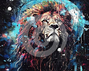 Lion predator animals wildlife painting . Lion is the king of animals