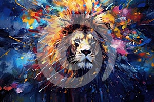 Lion predator animals wildlife painting . Lion is the king of animals