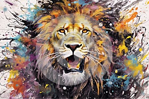 Lion predator animals wildlife painting . Lion is the king of animals