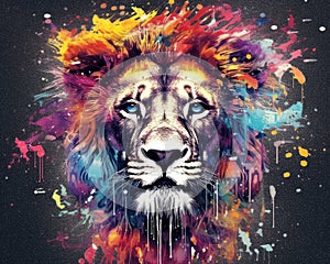 Lion predator animals wildlife painting . Lion is the king of animals