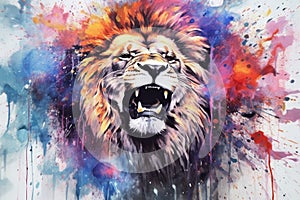 Lion predator animals wildlife painting . Lion is the king of animals