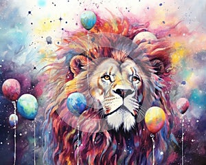 Lion predator animals wildlife painting . Lion is the king of animals