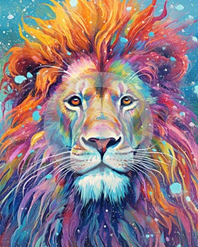 Lion predator animals wildlife painting . Lion is the king of animals