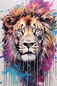 Lion predator animals wildlife painting . Lion is the king of animals