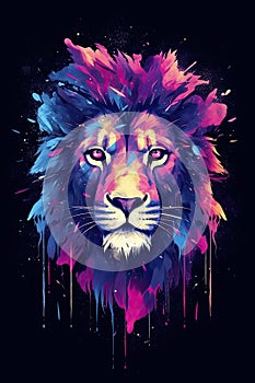 Lion predator animals wildlife painting . Lion is the king of animals