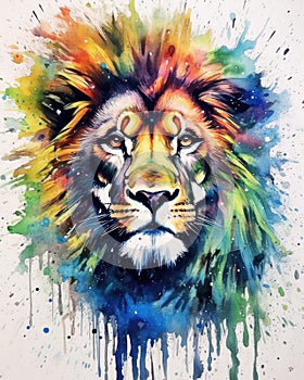 Lion predator animals wildlife painting . Lion is the king of animals