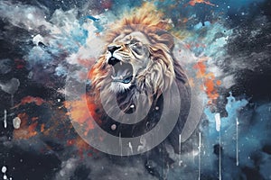 Lion predator animals wildlife painting . Lion is the king of animals